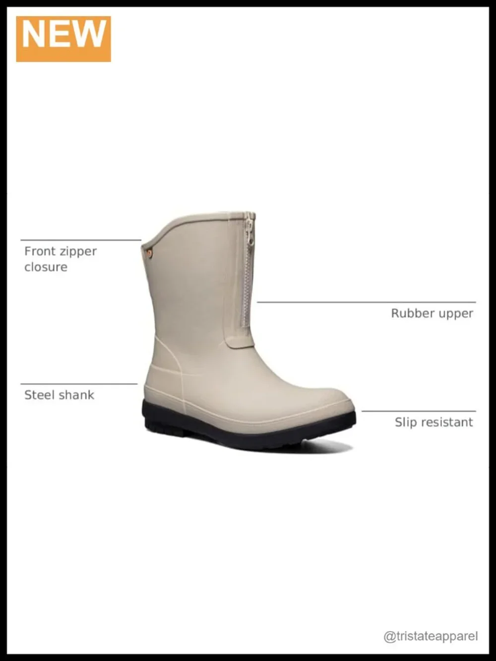 Waterproof Rubber Snow Boots Calf High Zip Closure Plush Lining